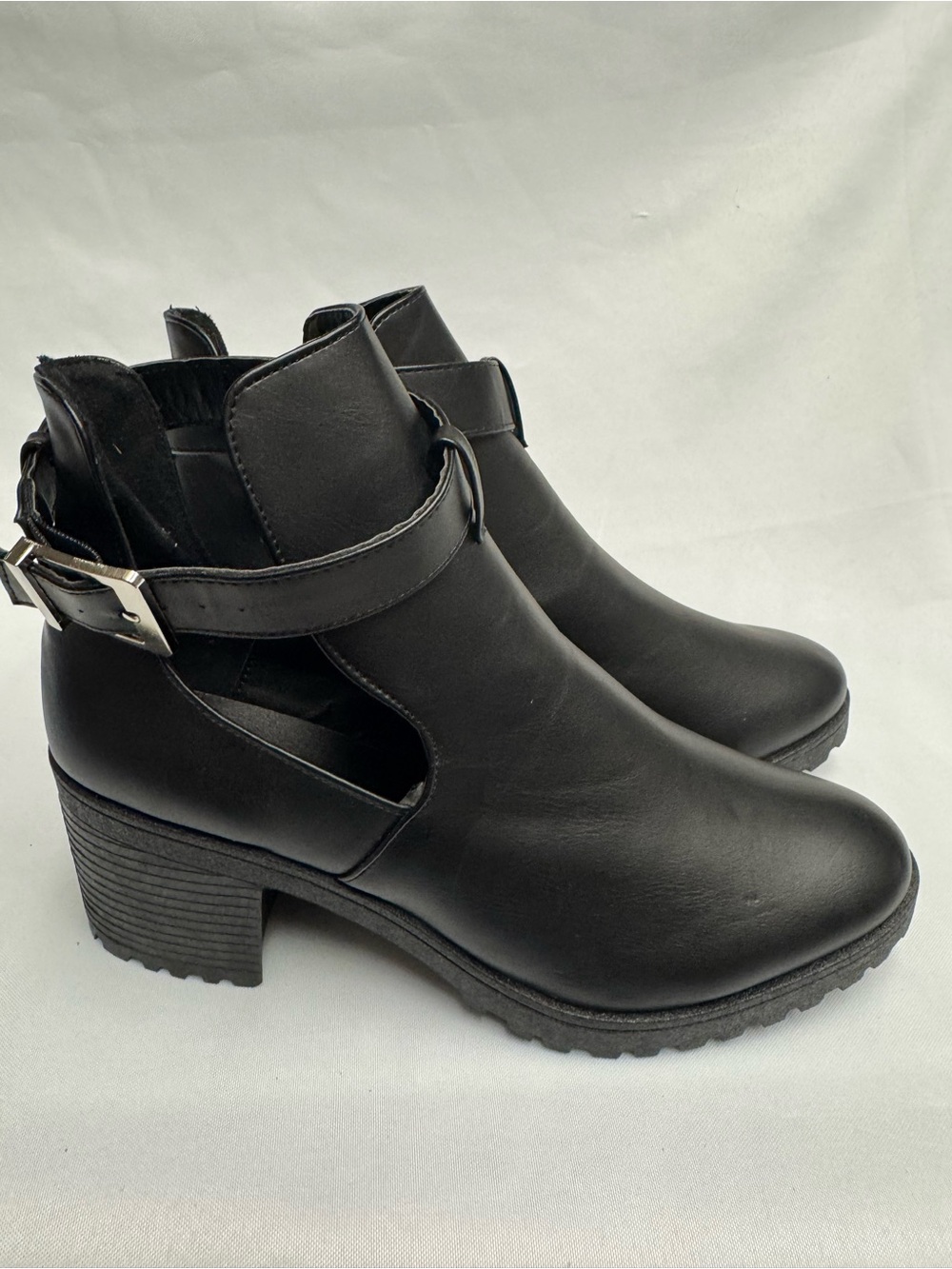 Qupid Black Cutout Buckle Ankle Booties